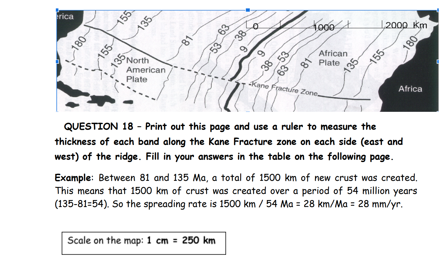 L Erica 180 155 135 155 135 North American Plate 81 53 63 38 Scale On The Map 1 Cm 250 Km 6 6 38 53 63 1000 Af 1