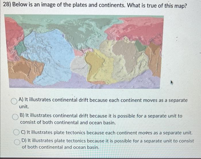28 Below Is An Image Of The Plates And Continents What Is True Of This Map A It Illustrates Continental Drift Becaus 1