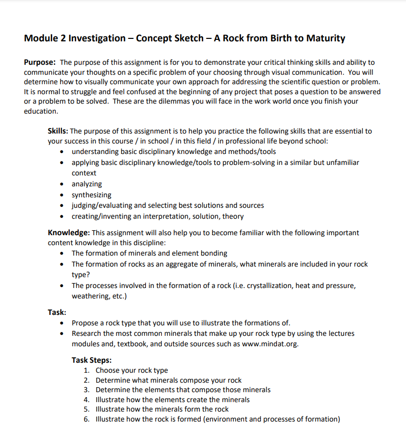 Module 2 Investigation Concept Sketch A Rock From Birth To Maturity Purpose The Purpose Of This Assignment Is For Y 1