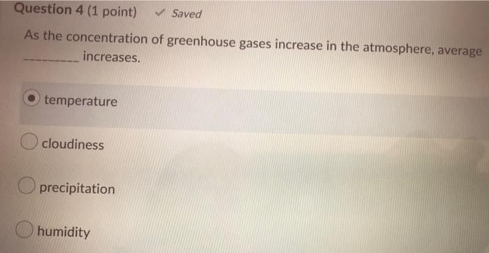 Question 4 1 Point Saved As The Concentration Of Greenhouse Gases Increase In The Atmosphere Average Increases O T 1