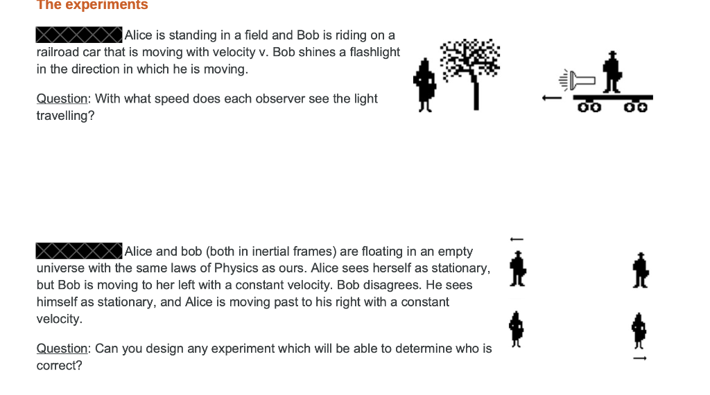 The Experiments Alice Is Standing In A Field And Bob Is Riding On A Railroad Car That Is Moving With Velocity V Bob Shi 1