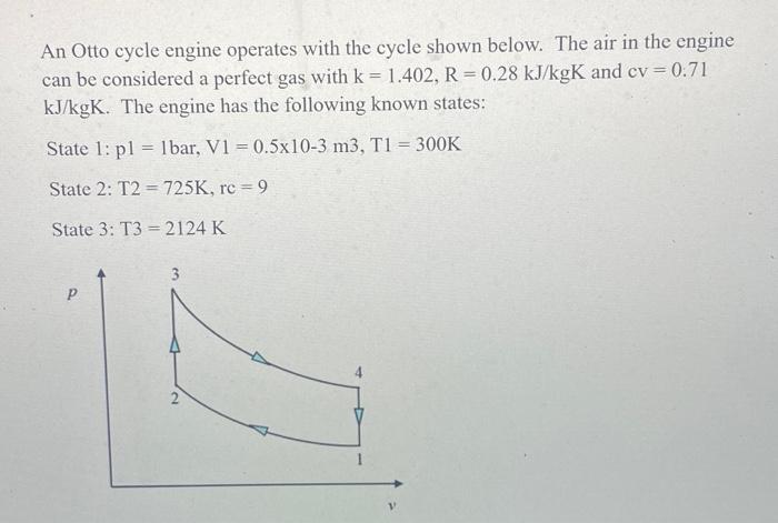 An Otto Cycle Engine Operates With The Cycle Shown Below The Air In The Engine Can Be Considered A Perfect Gas With K 1