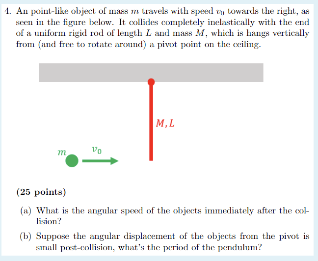 4 An Point Like Object Of Mass M Travels With Speed Up Towards The Right As Seen In The Figure Below It Collides Comp 1