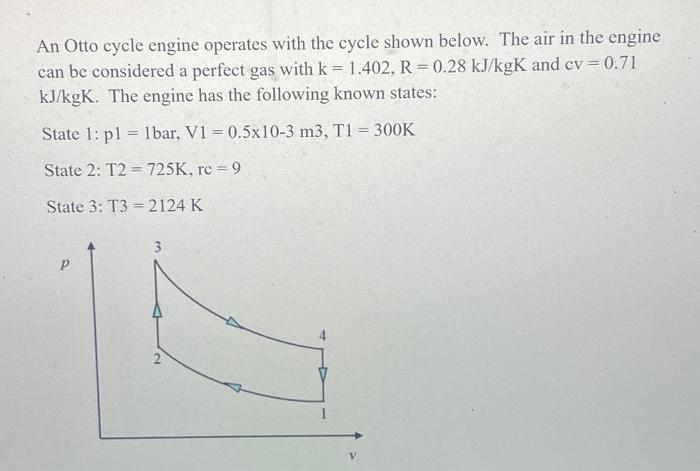 An Otto Cycle Engine Operates With The Cycle Shown Below The Air In The Engine Can Be Considered A Perfect Gas With K 1