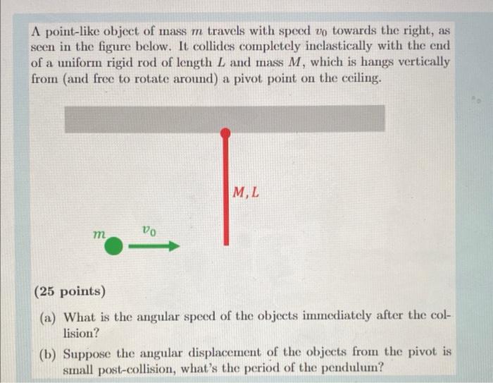 A Point Like Object Of Mass M Travels With Speed Vo Towards The Right As Seen In The Figure Below It Collides Complete 1