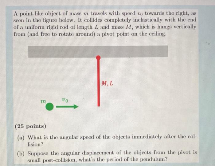 A Point Like Object Of Mass M Travels With Speed Vo Towards The Right As Seen In The Figure Below It Collides Complete 1