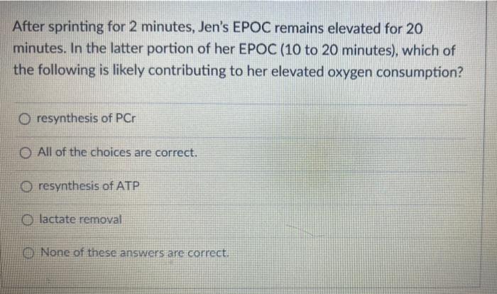 After Sprinting For 2 Minutes Jen S Epoc Remains Elevated For 20 Minutes In The Latter Portion Of Her Epoc 10 To 20 M 1