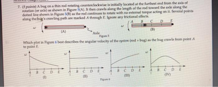 7 5 Points A Bug On A Thin Rod Rotating Counterclockwise Is Initially Located At The Furthest End From The Axis Of Ro 1