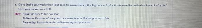6 Does Snell S Law Work When Light Goes From A Medium With A High Index Of Refraction To A Medium With A Low Index Of R 1