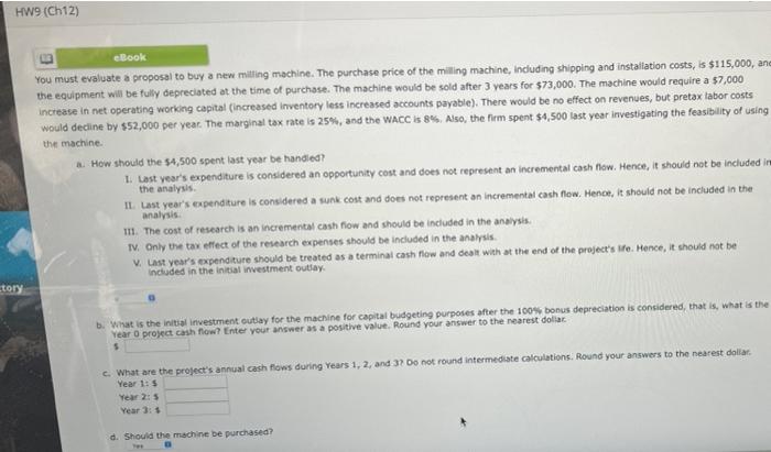 Hw9 Ch12 Tory Ebook You Must Evaluate A Proposal To Buy A New Milling Machine The Purchase Price Of The Milling Machi 1