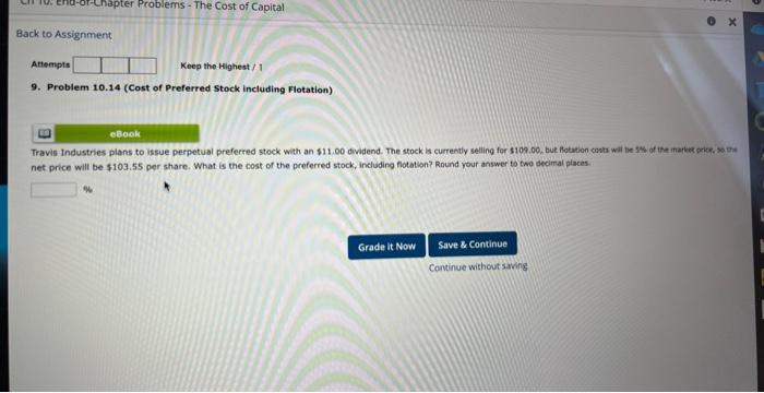 Chapter Problems The Cost Of Capital Back To Assignment Attempts Keep The Highest 1 9 Problem 10 14 Cost Of Preferre 1