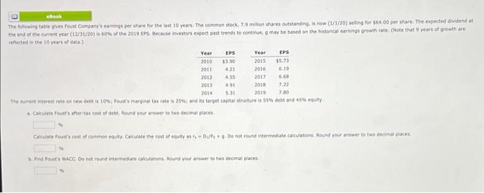 Ebook The Following Table Gives Foust Company S Earnings Per Share For The Last 10 Years The Common Stock 7 9 Million 1
