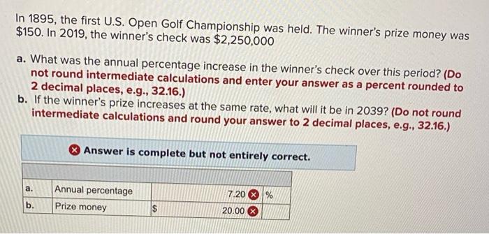 In 1895 The First U S Open Golf Championship Was Held The Winner S Prize Money Was 150 In 2019 The Winner S Check 1
