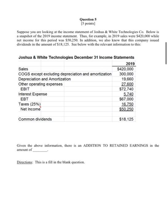 Suppose You Are Looking At The Income Statement Of Joshua White Technologies Co Below Is A Snapshot Of The 2019 Incom 1