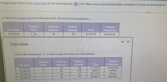 Coupon Rates What Are The Coupon Rates For The Following Bonds Hint Make Sure To Round All Intermediate Calculation 1