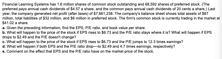 Financial Learning Systems Has 1 6 Million Shares Of Common Stock Outstanding And 68 592 Shares Of Preferred Stock The 1