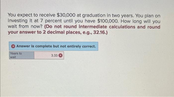 You Expect To Receive 30 000 At Graduation In Two Years You Plan On Investing It At 7 Percent Until You Have 100 000 1