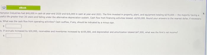 Ebook Hampton Industries Had 40 000 In Cash At Year End 2020 And 16 000 In Cash At Year End 2021 The Firm Invested In 1