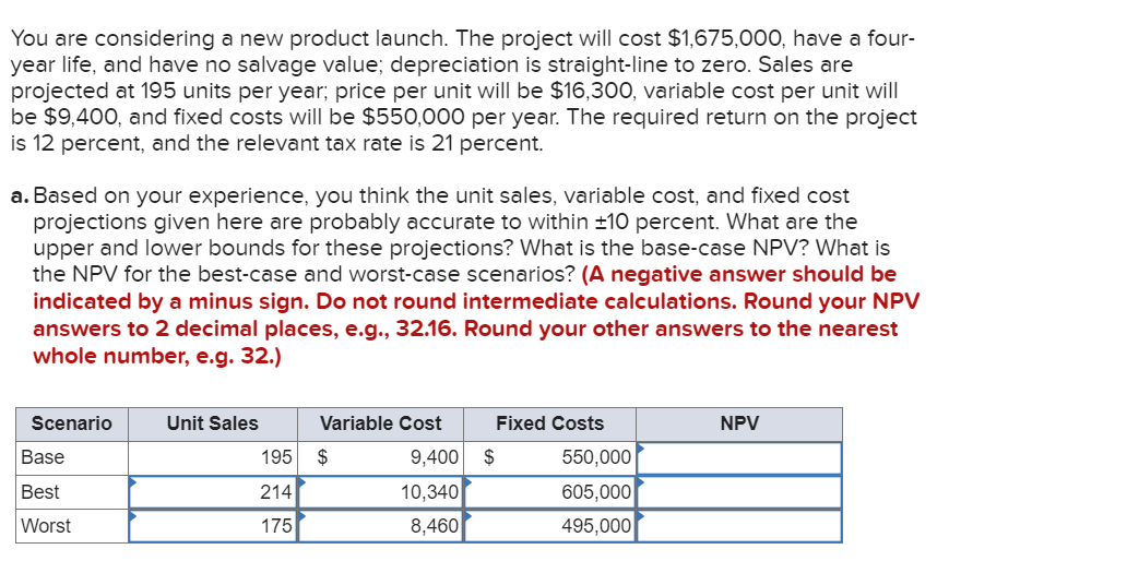 You Are Considering A New Product Launch The Project Will Cost 1 675 000 Have A Four Year Life And Have No Salvage 1