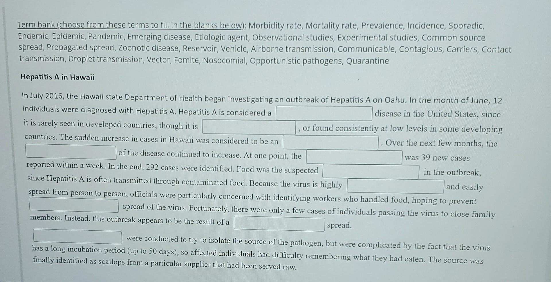 Term Bank Choose From These Terms To Fill In The Blanks Below Morbidity Rate Mortality Rate Prevalence Incidence 1