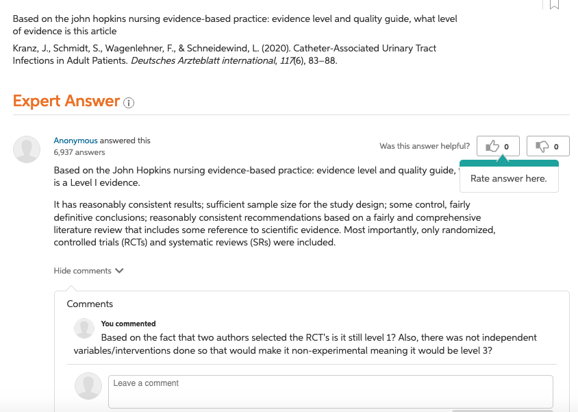 3 Based On The John Hopkins Nursing Evidence Based Practice Evidence Level And Quality Guide What Level Of Evidence Is 1