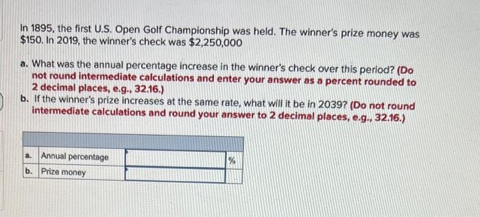 In 1895 The First U S Open Golf Championship Was Held The Winner S Prize Money Was 150 In 2019 The Winner S Check 1