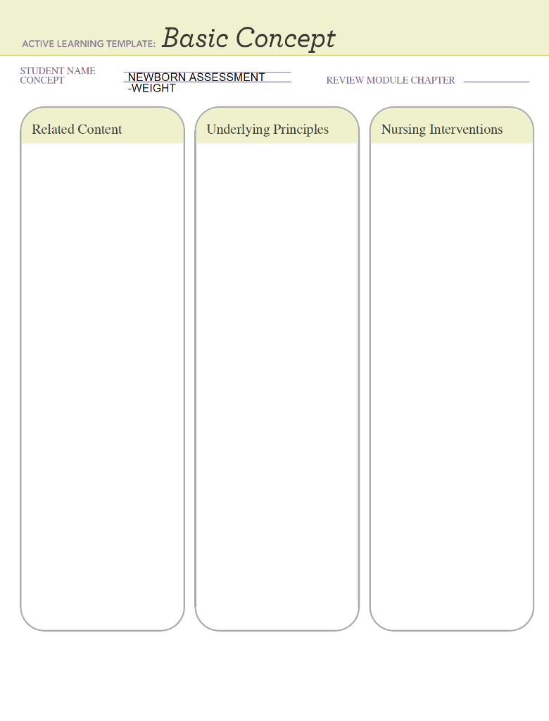 Basic Concept Active Learning Template Student Name Concept Newborn Assessment Weight Review Module Chapter Related Co 1