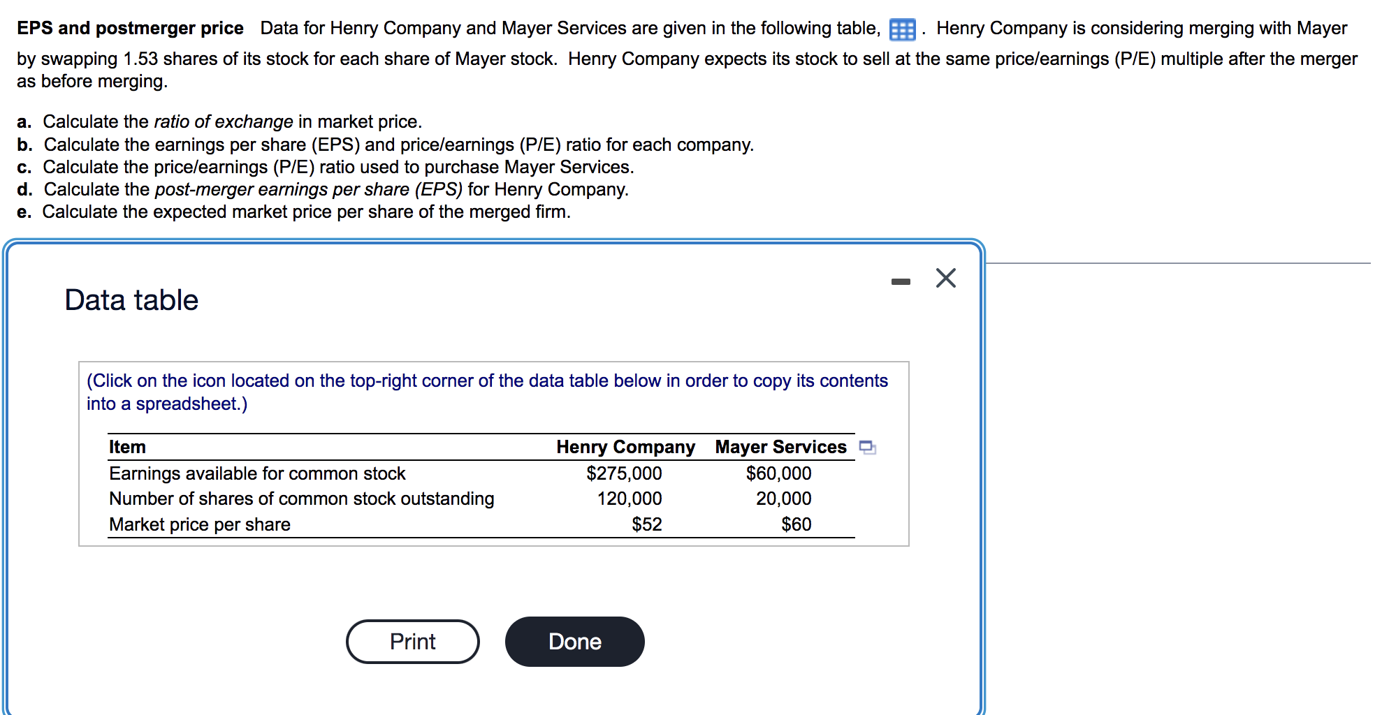 Henry Company Is Considering Merging With Mayer Eps And Postmerger Price Data For Henry Company And Mayer Services Are G 1