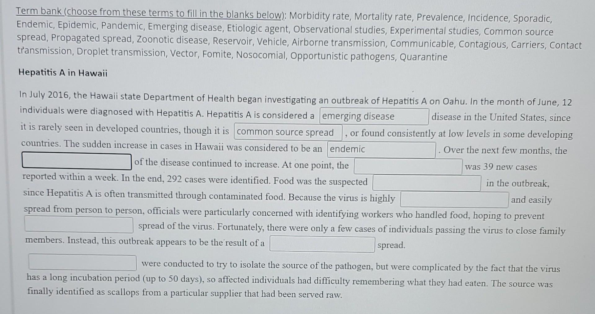 Term Bank Choose From These Terms To Fill In The Blanks Below Morbidity Rate Mortality Rate Prevalence Incidence 1