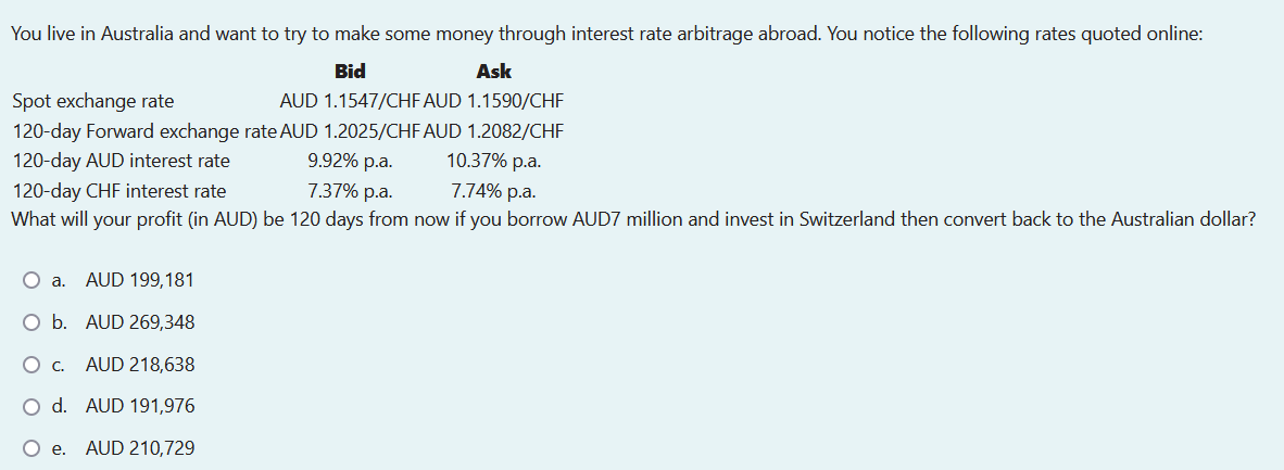 You Live In Australia And Want To Try To Make Some Money Through Interest Rate Arbitrage Abroad You Notice The Followin 1