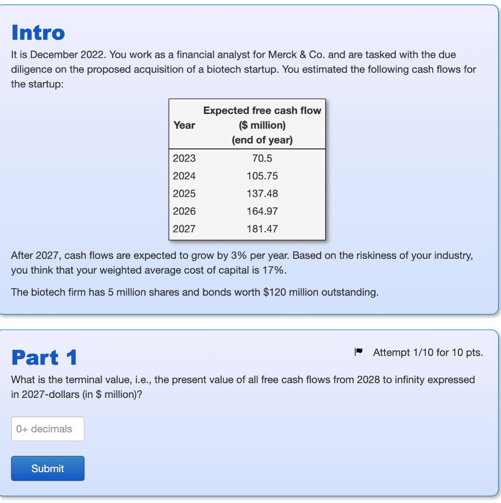 Intro It Is December 2022 You Work As A Financial Analyst For Merck Co And Are Tasked With The Due Diligence On The 1
