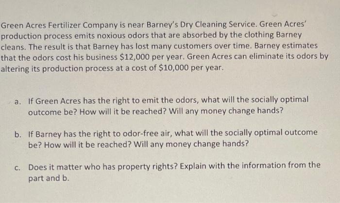 Green Acres Fertilizer Company Is Near Barney S Dry Cleaning Service Green Acres Production Process Emits Noxious Odor 1