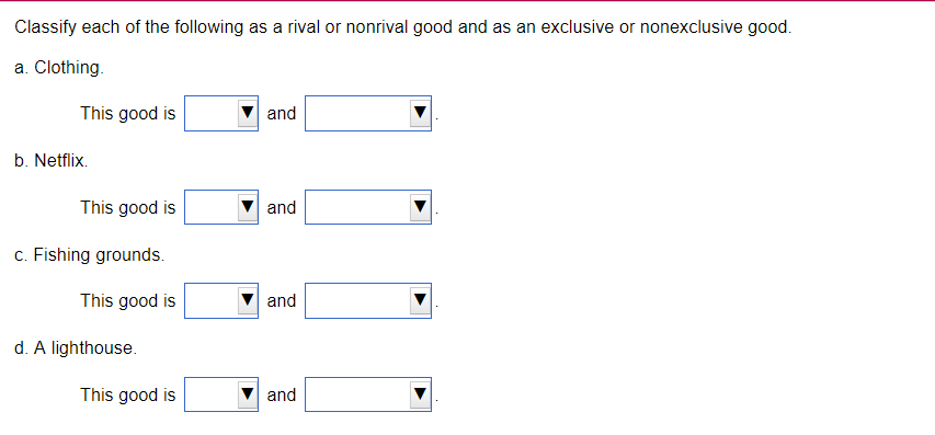 Classify Each Of The Following As A Rival Or Nonrival Good And As An Exclusive Or Nonexclusive Good A Clothing This G 1