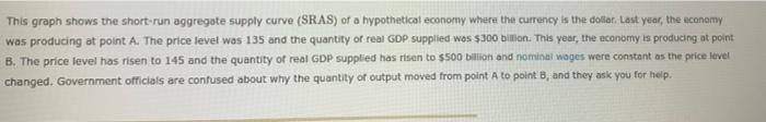 This Graph Shows The Short Run Aggregate Supply Curve Sras Of A Hypothetical Economy Where The Currency Is The Dollar 1