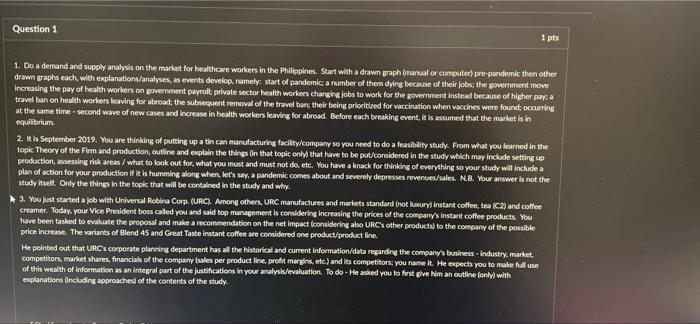 Question 1 1 Pts 1 Do A Demand And Supply Analysis On The Market For Healthcare Workers In The Philippines Start With 1