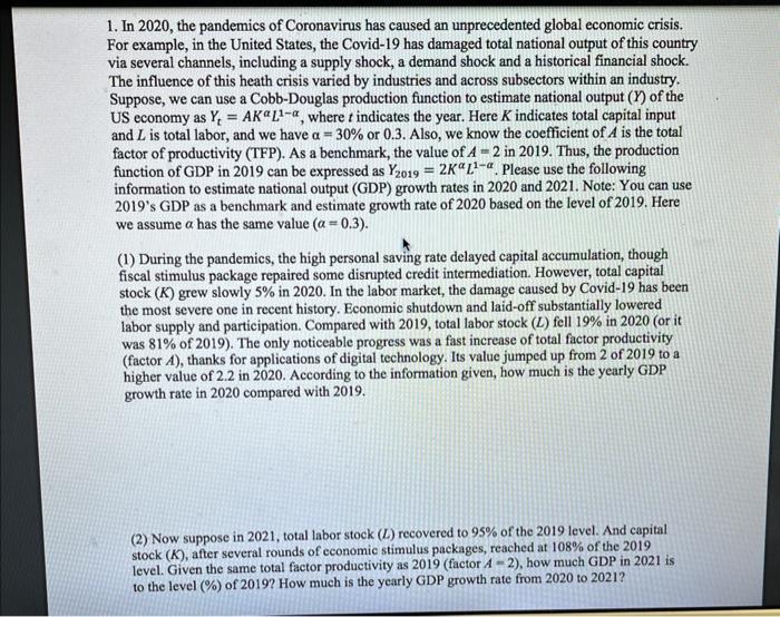 1 In 2020 The Pandemics Of Coronavirus Has Caused An Unprecedented Global Economic Crisis For Example In The United 1