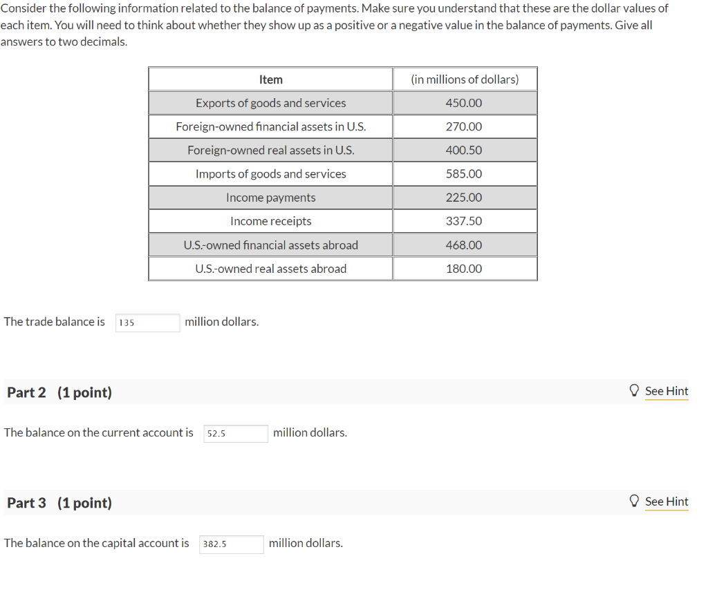 Consider The Following Information Related To The Balance Of Payments Make Sure You Understand That These Are The Dolla 1