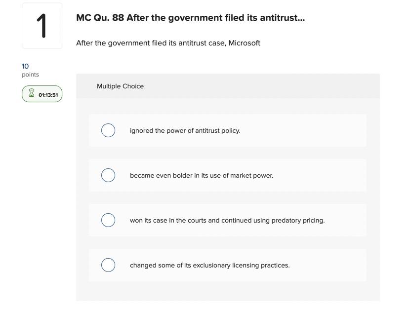 1 10 Points 01 13 51 Mc Qu 88 After The Government Filed Its Antitrust After The Government Filed Its Antitrust Case 1