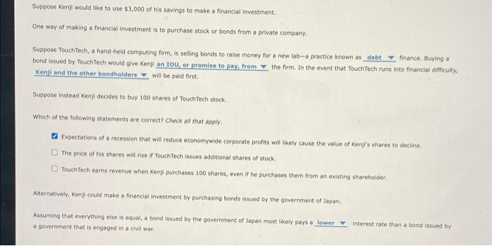 Suppose Kenji Would Like To Use 3 000 Of His Savings To Make A Financial Investment One Way Of Making A Financial Inve 1