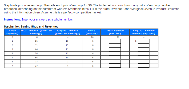 Stephanie Produces Earrings She Sells Each Pair Of Earrings For 6 The Table Below Shows How Many Pairs Of Earrings Ca 1