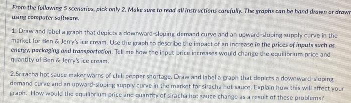 From The Following 5 Scenarios Pick Only 2 Make Sure To Read All Instructions Carefully The Graphs Can Be Hand Drawn 1