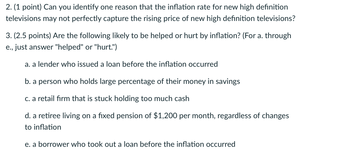 2 1 Point Can You Identify One Reason That The Inflation Rate For New High Definition Televisions May Not Perfectly C 1