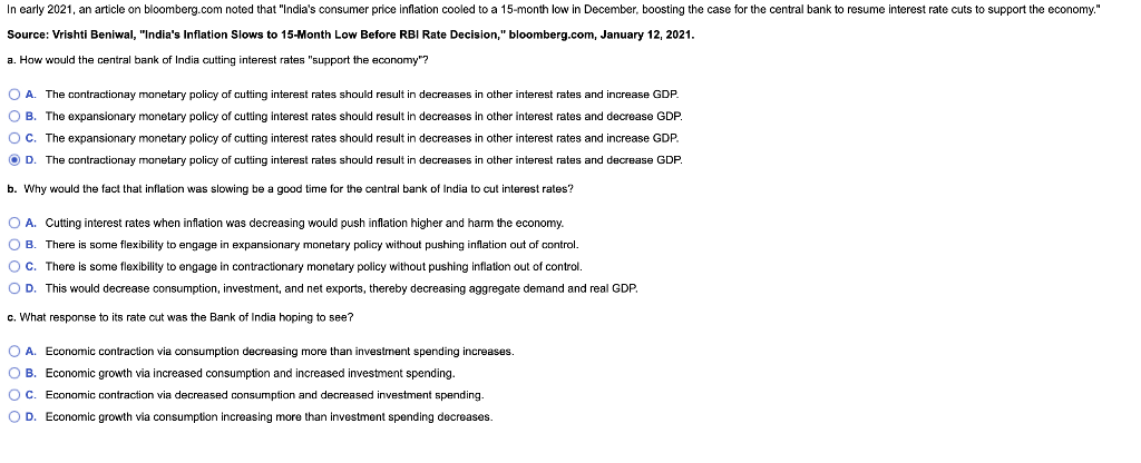 In Early 2021 An Article On Bloomberg Com Noted That India S Consumer Price Inflation Cooled To A 15 Month Low In Dece 1