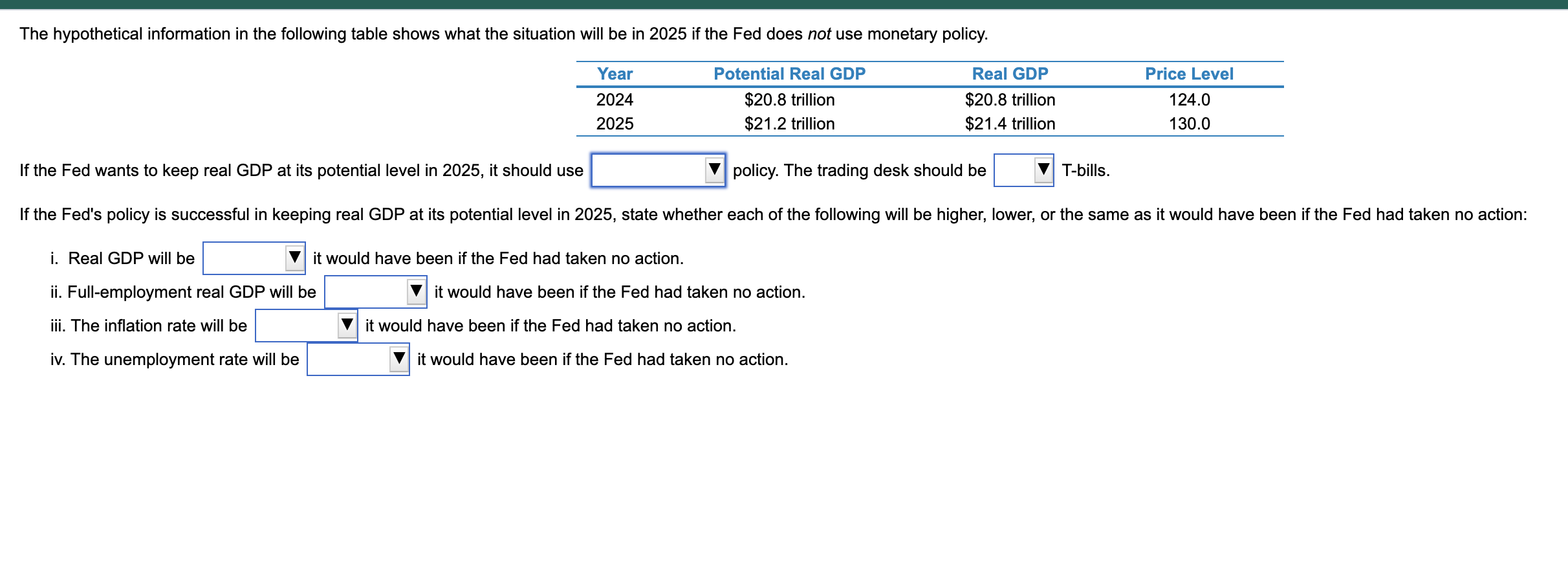 The Hypothetical Information In The Following Table Shows What The Situation Will Be In 2025 If The Fed Does Not Use Mon 1