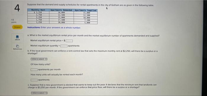 4 15 Pos Teppe Suppose That The Demand And Supply Schedules For Rental Apartments In The City Of Gotham Are As Given In 1