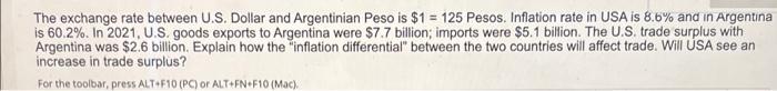 The Exchange Rate Between U S Dollar And Argentinian Peso Is 1 125 Pesos Inflation Rate In Usa Is 8 6 And In Argen 1
