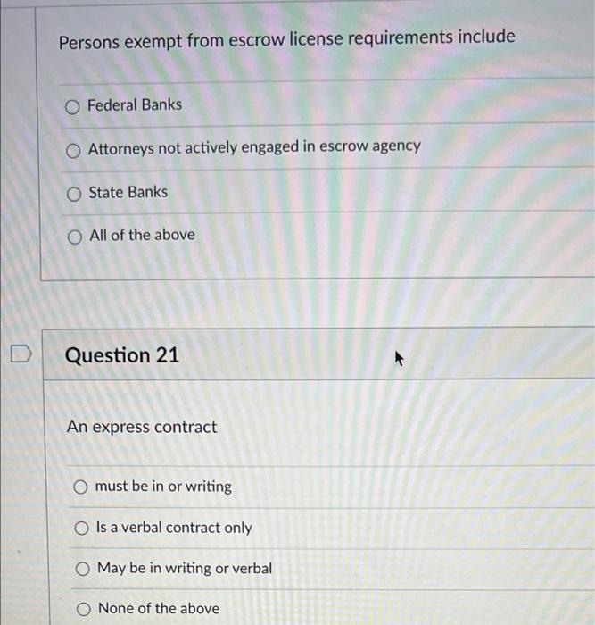 Persons Exempt From Escrow License Requirements Include O Federal Banks O Attorneys Not Actively Engaged In Escrow Agenc 1