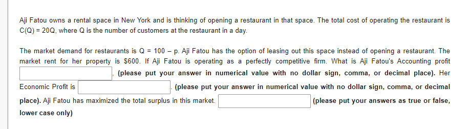 Aji Fatou Owns A Rental Space In New York And Is Thinking Of Opening A Restaurant In That Space The Total Cost Of Opera 1