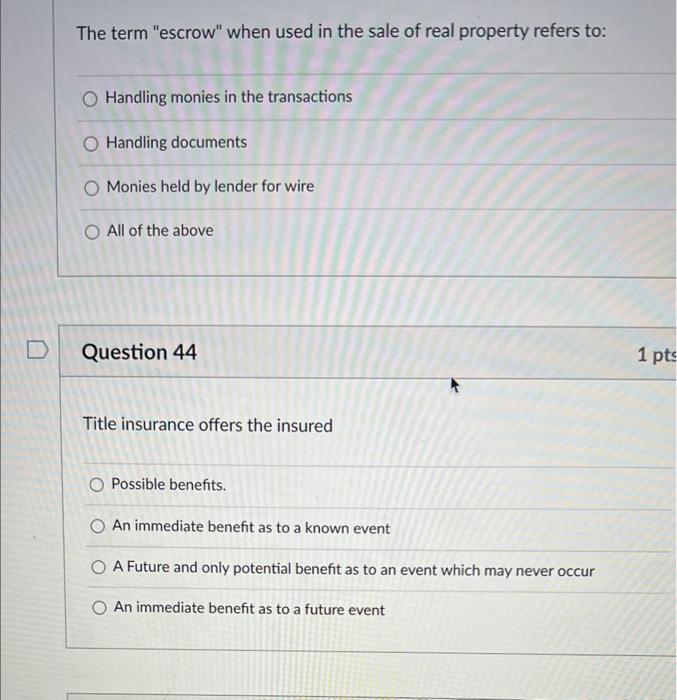 The Term Escrow When Used In The Sale Of Real Property Refers To O Handling Monies In The Transactions O Handling Doc 1