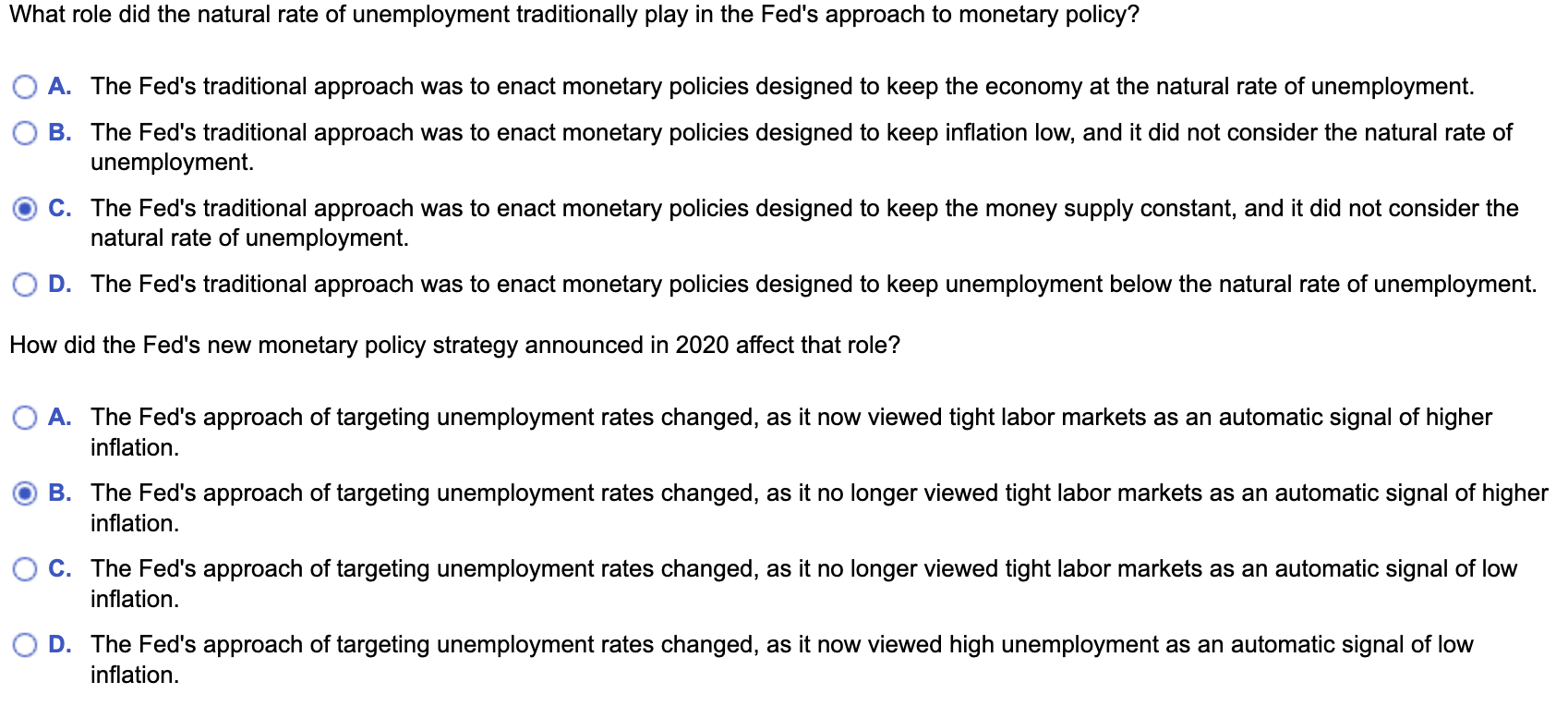 What Role Did The Natural Rate Of Unemployment Traditionally Play In The Fed S Approach To Monetary Policy A The Fed S 1